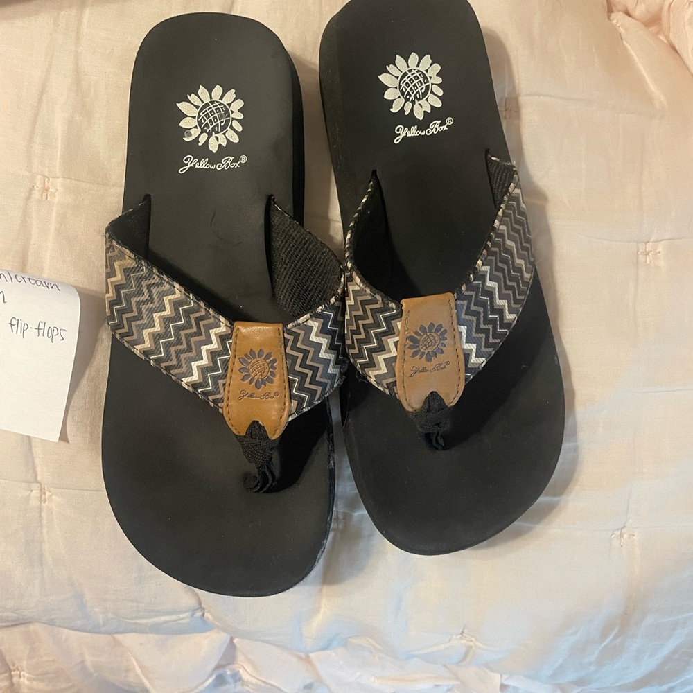 Yellow Box Black and Tan Chevron Flip-Flops